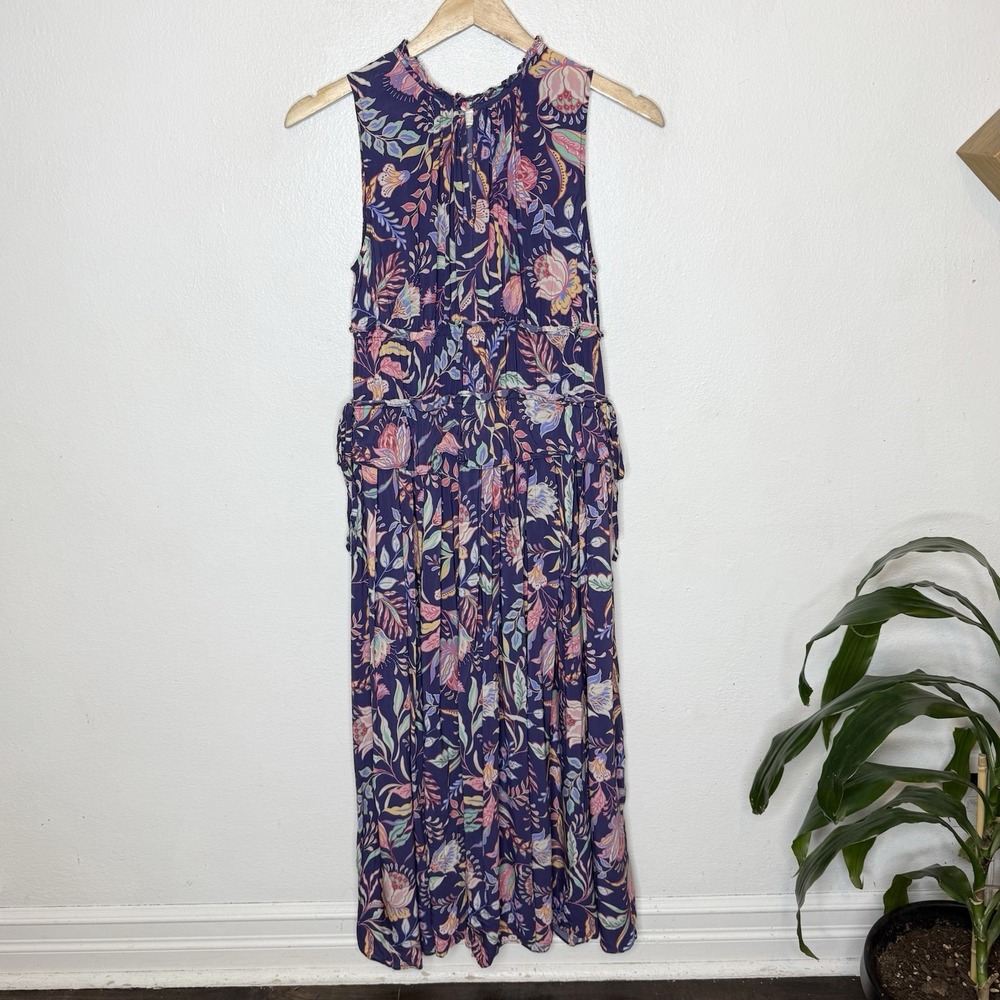 Shoshana Jane Midi Dress Blue‎ Floral Tiered Sleeveless Women's 6